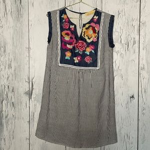 How Very Loved Striped Floral Embroidery Dress Sz M NWOT